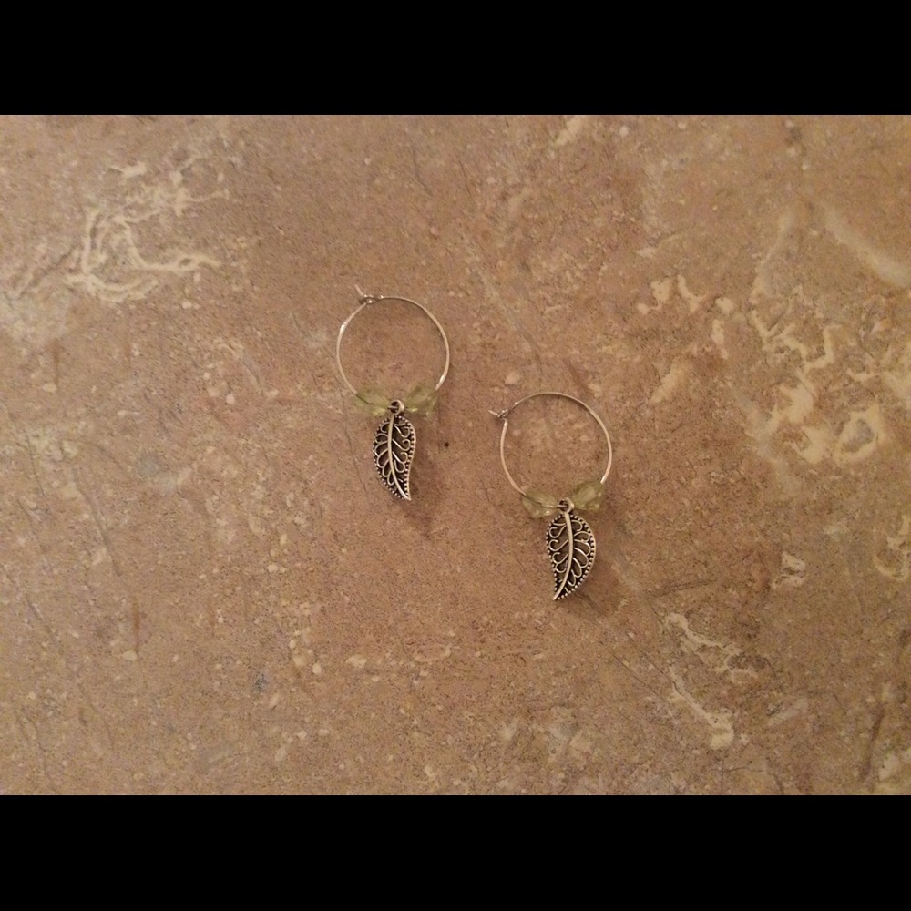 Silver tone leaf earrings